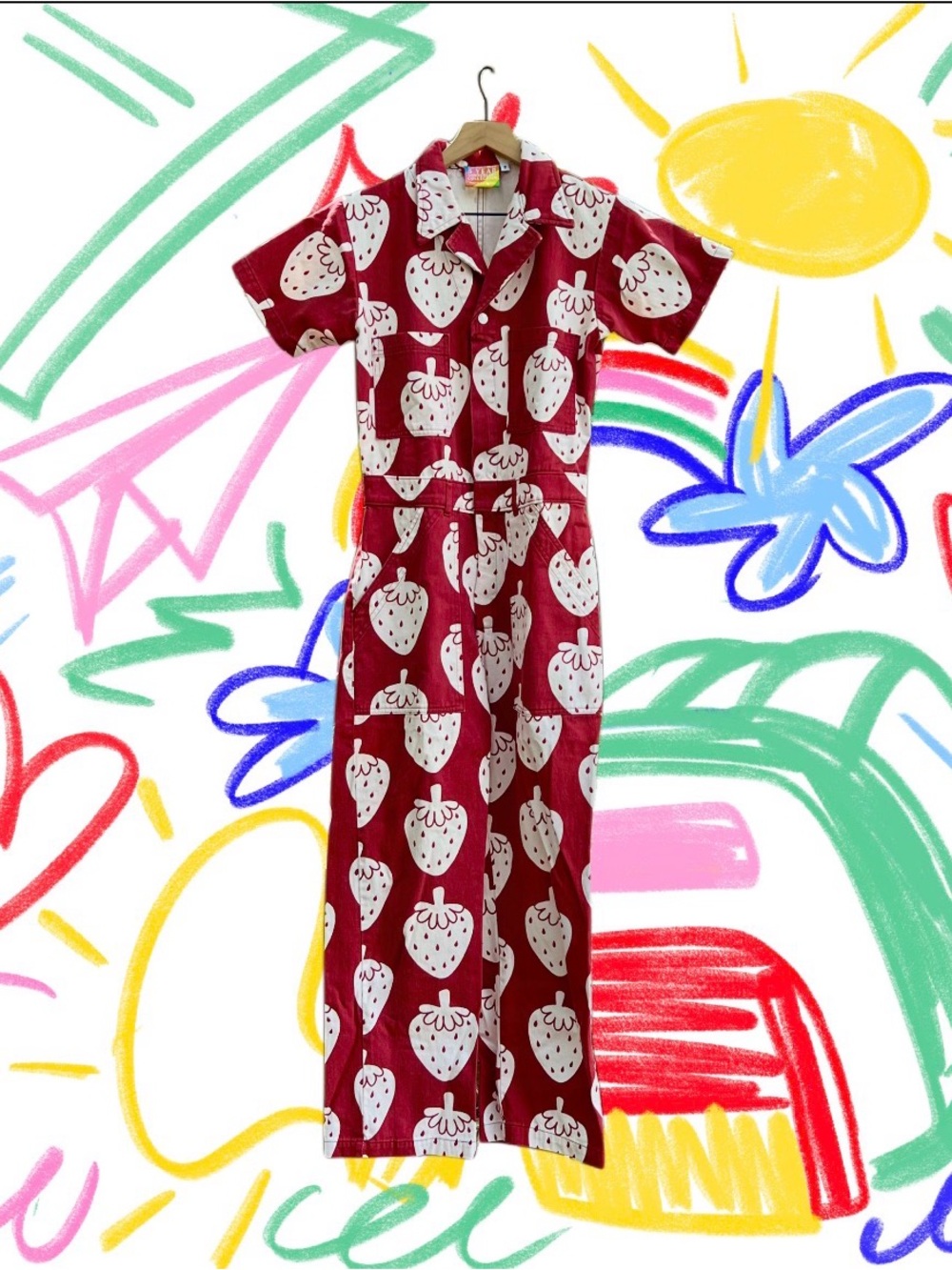 Big Bud Press Strawberry 5 Year Anniversary Short Sleeve Jumpsuit Size S
